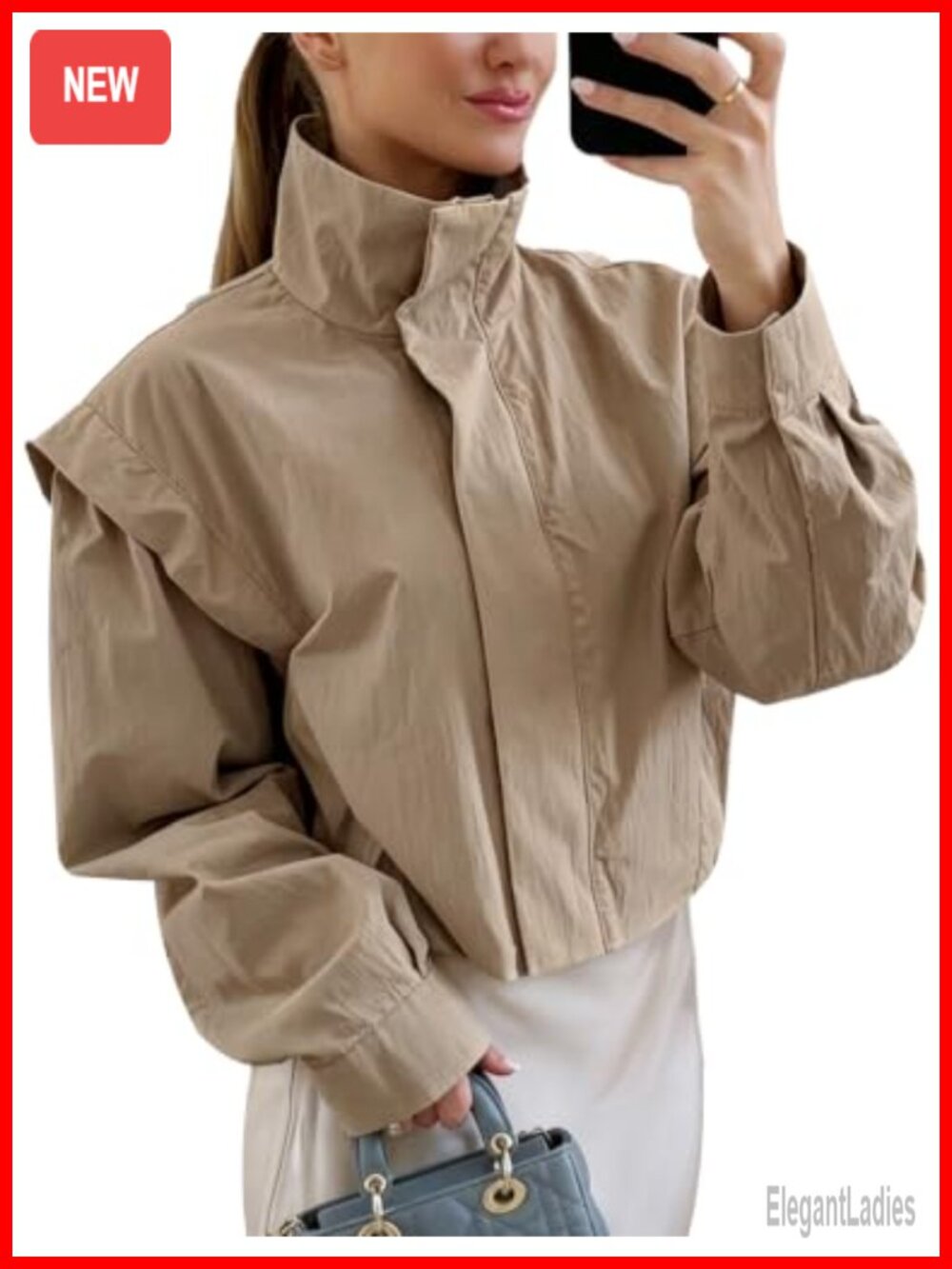 Cropped Bomber Jacket Funnel Neck Lightweight Windbreaker Zip